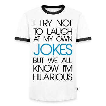 Jokes - Men's Ringer Shirt - white/black - Front - AI Model Female 172 light (172cm) & AI Model Male 178 dark (178cm)