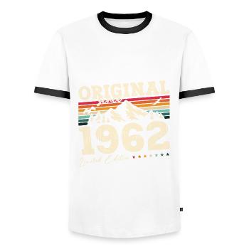 63ème anniversaire 62 Original 1962 Millésime 1962 - T-shirt contrasté Homme - blanc/noir - Devant - AI Model Female 172 light (172cm) & AI Model Male 178 dark (178cm)