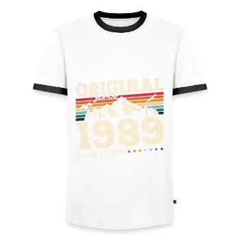 35th Birthday Original 1989 Vintage 1989 - Men's Ringer Shirt - white/black - Front - AI Model Female 172 light (172cm) & AI Model Male 178 dark (178cm)