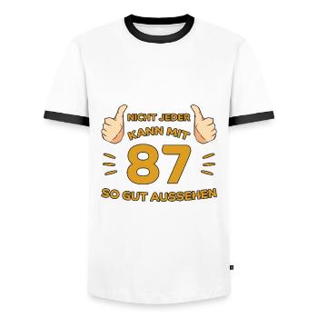 87. Geburtstag Geschenk 87 Jahre Jahrgang Geschenk - Männer Kontrast-T-Shirt - Weiß/Schwarz - Vorne - AI Model Female 172 light (172cm) & AI Model Male 178 dark (178cm)
