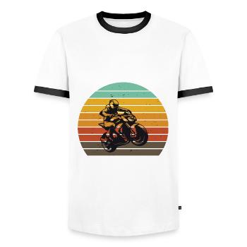 Motocyclisme au coucher du soleil - T-shirt contrasté Homme - blanc/noir - Devant - AI Model Female 172 light (172cm) & AI Model Male 178 dark (178cm)
