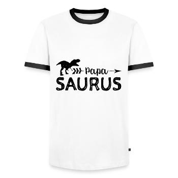 Papa Saurus - father - Men's Ringer Shirt - white/black - Front - AI Model Female 172 light (172cm) & AI Model Male 178 dark (178cm)