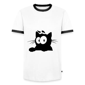 Chat noir 6 chat - T-shirt contrasté Homme - blanc/noir - Devant - AI Model Female 172 light (172cm) & AI Model Male 178 dark (178cm)