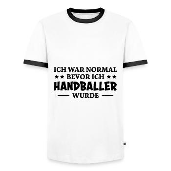 Handball Spruch Sport Lustiges Handballer Geschenk - Männer Kontrast-T-Shirt - Weiß/Schwarz - Vorne - AI Model Female 172 light (172cm) & AI Model Male 178 dark (178cm)
