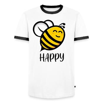 Abeille heureuse - T-shirt contrasté Homme - blanc/noir - Devant - AI Model Female 172 light (172cm) & AI Model Male 178 dark (178cm)