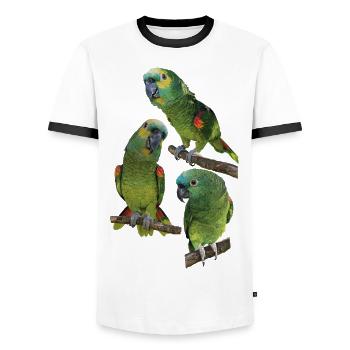 L’amazone à front bleu - T-shirt contrasté Homme - blanc/noir - Devant - AI Model Female 172 light (172cm) & AI Model Male 178 dark (178cm)
