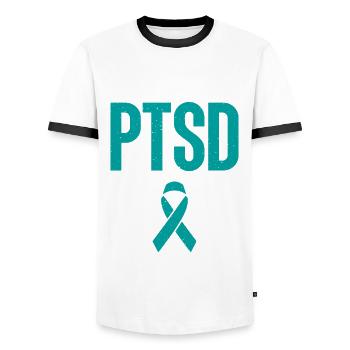 I'm a pstd warrior with teal ribbon for - Men's Ringer Shirt - white/black - Front - AI Model Female 172 light (172cm) & AI Model Male 178 dark (178cm)