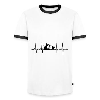 Chat Chat Miau Chat Chat ECG - T-shirt contrasté Homme - blanc/noir - Devant - AI Model Female 172 light (172cm) & AI Model Male 178 dark (178cm)