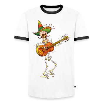 Mexican Skeleton Playing Guitar - Men's Ringer Shirt - white/black - Front - AI Model Female 172 light (172cm) & AI Model Male 178 dark (178cm)