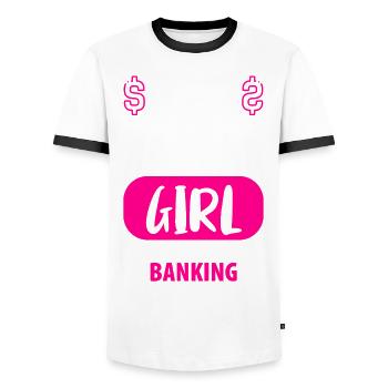 Banker Banker Banker Trainee Ladies - Men's Ringer Shirt - white/black - Front - AI Model Female 172 light (172cm) & AI Model Male 178 dark (178cm)