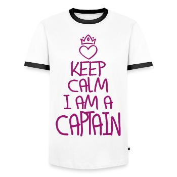 Keep Calm Captain Cool Captain Gift - Men's Ringer Shirt - white/black - Front - AI Model Female 172 light (172cm) & AI Model Male 178 dark (178cm)