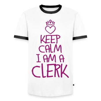 Keep Calm Clerk - Men's Ringer Shirt - white/black - Front - AI Model Female 172 light (172cm) & AI Model Male 178 dark (178cm)