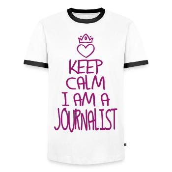 Restez calme Journaliste cool Cadeau de journaliste - T-shirt contrasté Homme - blanc/noir - Devant - AI Model Female 172 light (172cm) & AI Model Male 178 dark (178cm)