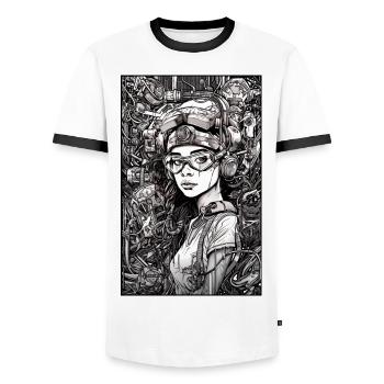 Tech girl, black and white, , Digital - T-shirt contrasté Homme - blanc/noir - Devant - AI Model Female 172 light (172cm) & AI Model Male 178 dark (178cm)