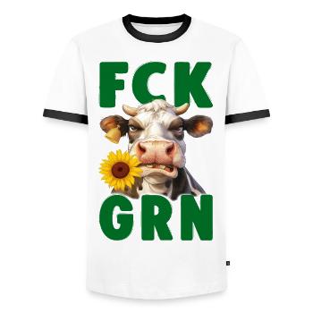 FCKGRN FCK GRN Sticker - Männer Kontrast-T-Shirt - Weiß/Schwarz - Vorne - AI Model Female 172 light (172cm) & AI Model Male 178 dark (178cm)
