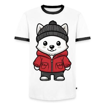 Samoyed Dog Winter - Men's Ringer Shirt - white/black - Front - AI Model Female 172 light (172cm) & AI Model Male 178 dark (178cm)
