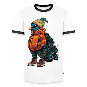 Peacock Bird Funny Winter - Men's Ringer Shirt - white/black - Front - AI Model Female 172 light (172cm) & AI Model Male 178 dark (178cm)