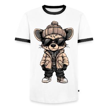 Hyène Bande Dessinée Cool - T-shirt contrasté Homme - blanc/noir - Devant - AI Model Female 172 light (172cm) & AI Model Male 178 dark (178cm)