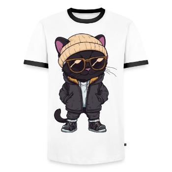 Panther Cool Comic - Men's Ringer Shirt - white/black - Front - AI Model Female 172 light (172cm) & AI Model Male 178 dark (178cm)
