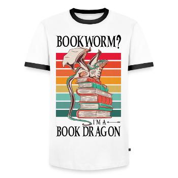 Dragons Bücher Drachen Lesen Bücherwurm - Männer Kontrast-T-Shirt - Weiß/Schwarz - Vorne - AI Model Female 172 light (172cm) & AI Model Male 178 dark (178cm)