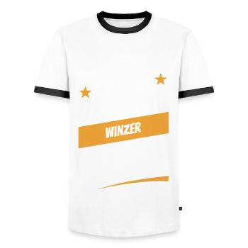 Niemand ist perfekt - Winzer - Spruch - Männer Kontrast-T-Shirt - Weiß/Schwarz - Vorne - AI Model Female 172 light (172cm) & AI Model Male 178 dark (178cm)