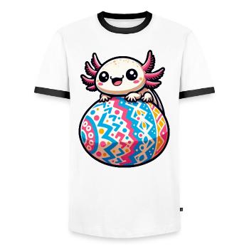 Easter Axolotl on Giant Egg - Men's Ringer Shirt - white/black - Front - AI Model Female 172 light (172cm) & AI Model Male 178 dark (178cm)