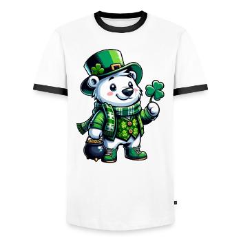 St. Patrick's Polar Bear Cartoon Design - Men's Ringer Shirt - white/black - Front - AI Model Female 172 light (172cm) & AI Model Male 178 dark (178cm)