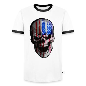 American Skull - Cooles, provokatives Skull-Shirt - Männer Kontrast-T-Shirt - Weiß/Schwarz - Vorne - AI Model Female 172 light (172cm) & AI Model Male 178 dark (178cm)