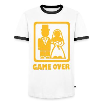 Game over - Männer Kontrast-T-Shirt - Weiß/Schwarz - Vorne - AI Model Female 172 light (172cm) & AI Model Male 178 dark (178cm)