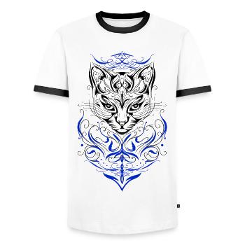 Katze Tattoo Tribal Cat - Men's Ringer Shirt - white/black - Front - AI Model Female 172 light (172cm) & AI Model Male 178 dark (178cm)