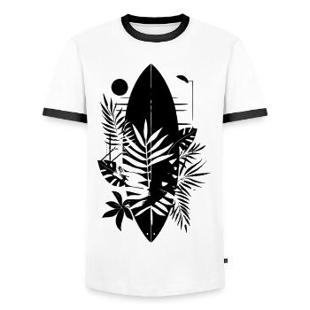 Surfbrett Cartoon Stil - Männer Kontrast-T-Shirt - Weiß/Schwarz - Vorne - AI Model Female 172 light (172cm) & AI Model Male 178 dark (178cm)
