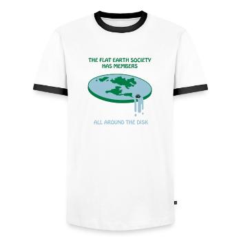 FLAT EARTH SAYING! FUNNY GIFT IDEA - Men's Ringer Shirt - white/black - Front - AI Model Female 172 light (172cm) & AI Model Male 178 dark (178cm)