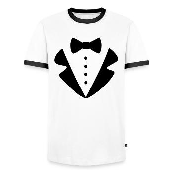 Karneval Kostüm Fasching Mann Anzug Fliege Jacket - Männer Kontrast-T-Shirt - Weiß/Schwarz - Vorne - AI Model Female 172 light (172cm) & AI Model Male 178 dark (178cm)