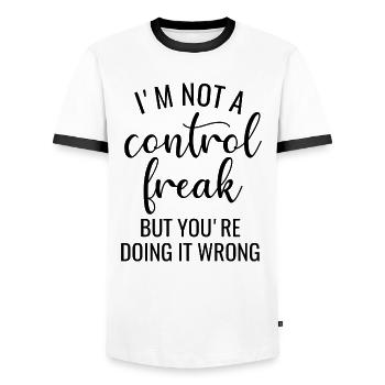 I’m Not a Control Freak - T-shirt contrasté Homme - blanc/noir - Devant - AI Model Female 172 light (172cm) & AI Model Male 178 dark (178cm)