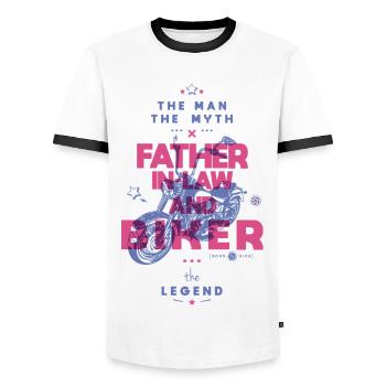 Schwiegervater und Biker der Mythos die Legende - Männer Kontrast-T-Shirt - Weiß/Schwarz - Vorne - AI Model Female 172 light (172cm) & AI Model Male 178 dark (178cm)