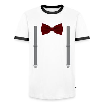 Funny Red Bow Tie with Gray Suspenders Perfect - Men's Ringer Shirt - white/black - Front - AI Model Female 172 light (172cm) & AI Model Male 178 dark (178cm)