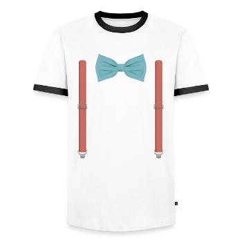 Drôle de noeud papillon bleu avec des bretelles orange parfait - T-shirt contrasté Homme - blanc/noir - Devant - AI Model Female 172 light (172cm) & AI Model Male 178 dark (178cm)