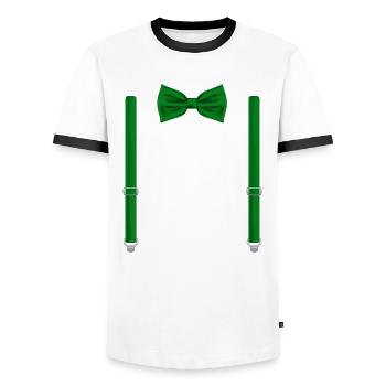 Drôle de nœud papillon vert avec bretelles parfait - T-shirt contrasté Homme - blanc/noir - Devant - AI Model Female 172 light (172cm) & AI Model Male 178 dark (178cm)