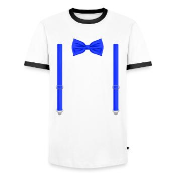 Funny Blue Bow Tie with Suspenders Perfect - Men's Ringer Shirt - white/black - Front - AI Model Female 172 light (172cm) & AI Model Male 178 dark (178cm)