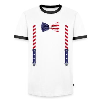Funny USA Flag Bow Tie with Suspenders Perfect - Men's Ringer Shirt - white/black - Front - AI Model Female 172 light (172cm) & AI Model Male 178 dark (178cm)