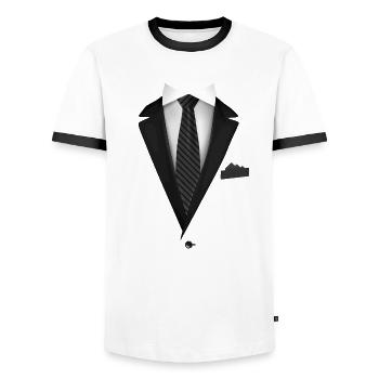Smoking mit Krawatte für Hochzeiten und besondere - Männer Kontrast-T-Shirt - Weiß/Schwarz - Vorne - AI Model Female 172 light (172cm) & AI Model Male 178 dark (178cm)