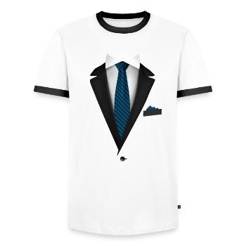 Smoking mit Krawatte für Hochzeiten und besondere - Männer Kontrast-T-Shirt - Weiß/Schwarz - Vorne - AI Model Female 172 light (172cm) & AI Model Male 178 dark (178cm)