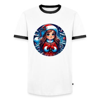 Santa Claus Girl Illustration Funny Christmas - Men's Ringer Shirt - white/black - Front - AI Model Female 172 light (172cm) & AI Model Male 178 dark (178cm)