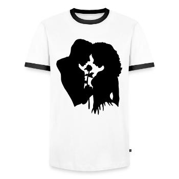 junggesellenabschied - Männer Kontrast-T-Shirt - Weiß/Schwarz - Vorne - AI Model Female 172 light (172cm) & AI Model Male 178 dark (178cm)