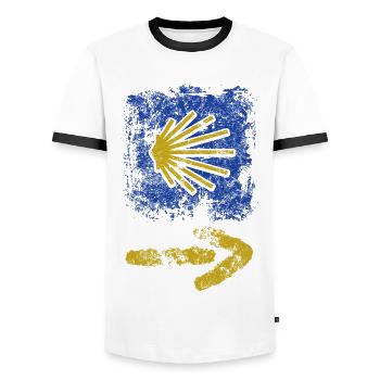 Buen Camino - Camino de Santiago - Pilgrimage - Santiago - Men's Ringer Shirt - white/black - Front - AI Model Female 172 light (172cm) & AI Model Male 178 dark (178cm)