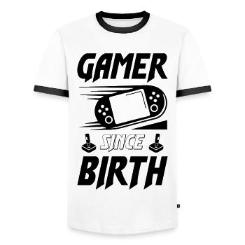Gamer Since Birth - Männer Kontrast-T-Shirt - Weiß/Schwarz - Vorne - AI Model Female 172 light (172cm) & AI Model Male 178 dark (178cm)