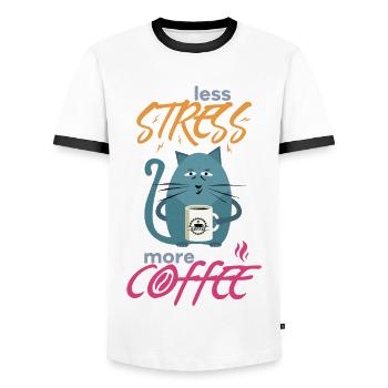 Less Stress More Coffee - Chats Drôles et Café - T-shirt contrasté Homme - blanc/noir - Devant - AI Model Female 172 light (172cm) & AI Model Male 178 dark (178cm)