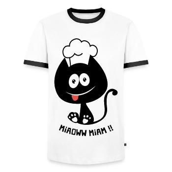 Chat gourmand ! Humour de chat toque cuisinier - T-shirt contrasté Homme - blanc/noir - Devant - AI Model Female 172 light (172cm) & AI Model Male 178 dark (178cm)