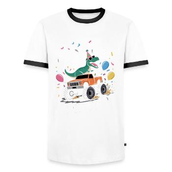 3ème anniversaire 3 ans Dino Monster Truck Fan - T-shirt contrasté Homme - blanc/noir - Devant - AI Model Female 172 light (172cm) & AI Model Male 178 dark (178cm)