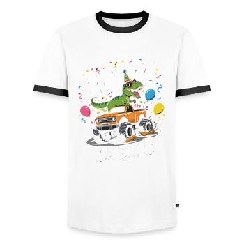 3ème anniversaire 3 ans Dino Monster Truck Fan - T-shirt contrasté Homme - blanc/noir - Devant - AI Model Female 172 light (172cm) & AI Model Male 178 dark (178cm)